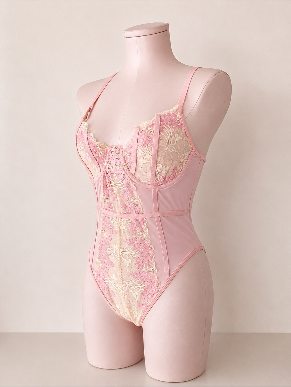Pink Lace Bodysuit Lingerie